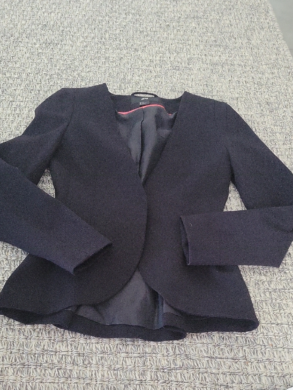 Vintage H&M Collarless Black Peplum-Style Open Front Blazer Size 2 (XS)
